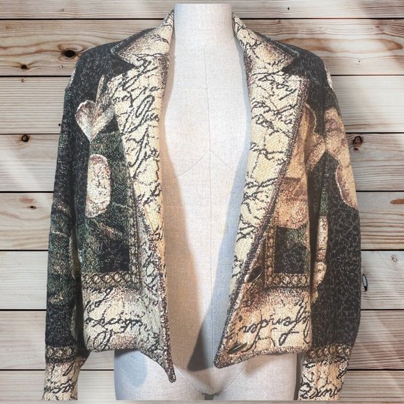 PAINTED PONY Magnolia Flower Tapestry Jacket Women Cropped Large Made In USA VTG - Picture 7 of 8
